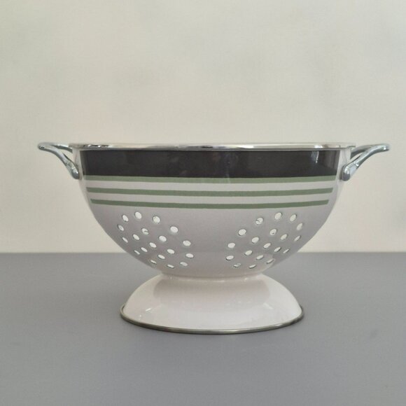 Pfaltzgraff Other - Vintage Pfaltzgraff Sphere Enamel Colander, Charcoal Gray & Green Stripes Modern